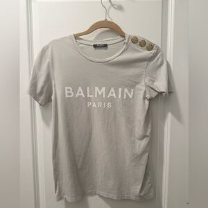 BALMAIN Gray Logo Button Embellished T-Shirt